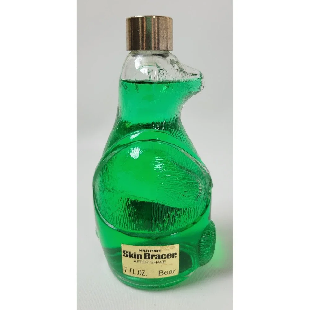 Vintage Mennen‎ Skin Bracer After Shave Bear Glass Bottle Decanter 7oz Green